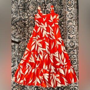 Square Neckline Sun Dress Maxi Orange Sleeveless A-Line Dress - Medium